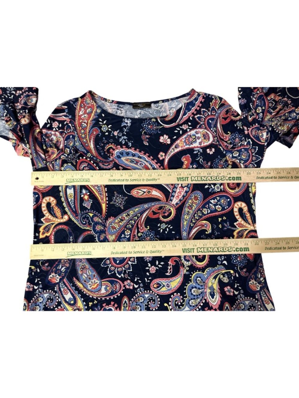 Vera Rose Paisley Floral Top Navy Multicolor 3/4 Sleeve No Size Tag XL/1X? Used - Picture 7 of 11